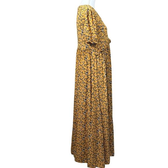 Roolee gold floral maxidress, babydoll, peasant, prairie, cottagecore, bohemian - Picture 2 of 6